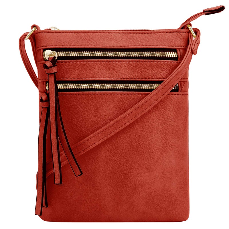 DELUXITY | Red Crossbody Bag | Women's Fashion Multi-Pocket Double Zipper Purse | Adjustable Strap | Medium Size | Perfect for Christmas - Image 1